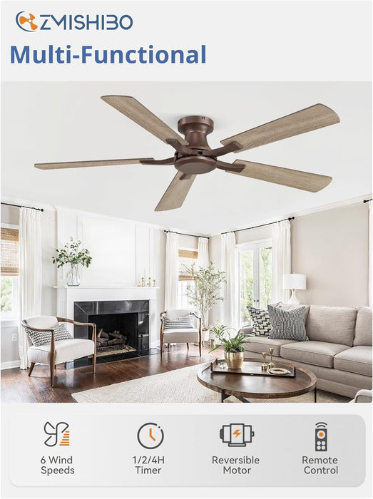 52Inch Brown Flush Mount Ceiling Fan RemoteDCMotor