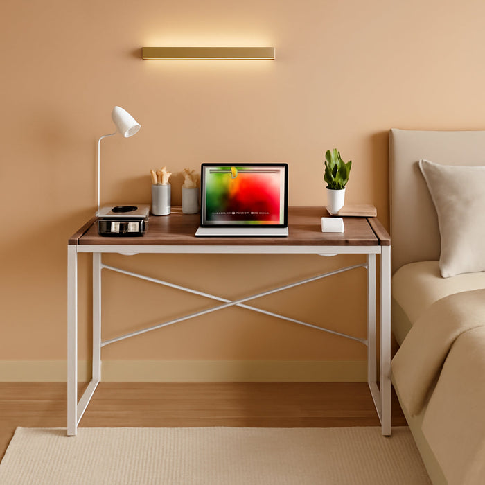 Small Folding Desk 31.5 Inch No Assembly Required Computer Desks, Spaces Saving Foldable Table for Bedroom, Home Office, Dorm, Apartment, Kids, Oak