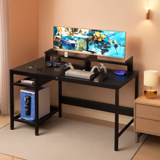 Computer Desk - 47” Gaming Desk, Home Office Desk with Storage, Small Desk with Monitor Stand, Storage Space-Savor, Modern Table, Black