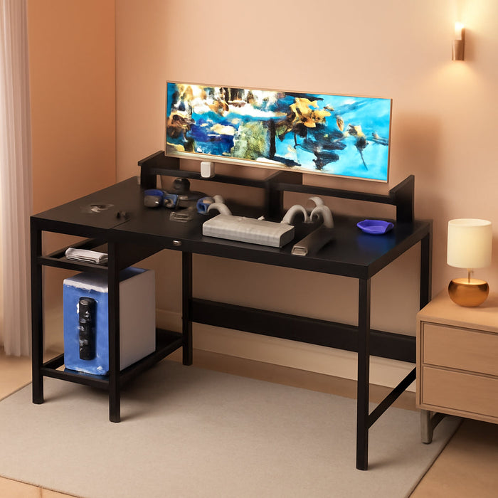 Computer Desk - 47” Gaming Desk, Home Office Desk with Storage, Small Desk with Monitor Stand, Storage Space-Savor, Modern Table, Black
