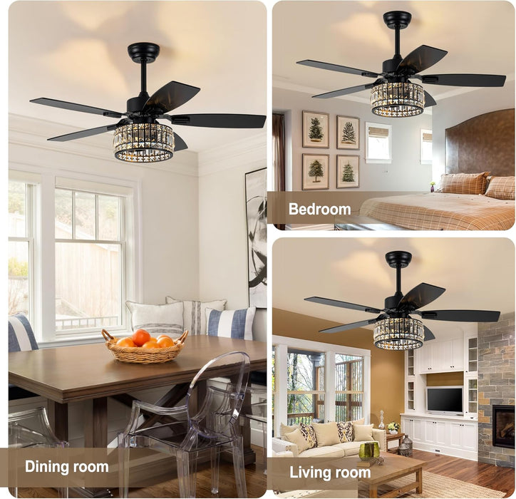 42 Inch Black Smart Ceiling Fan With Remote