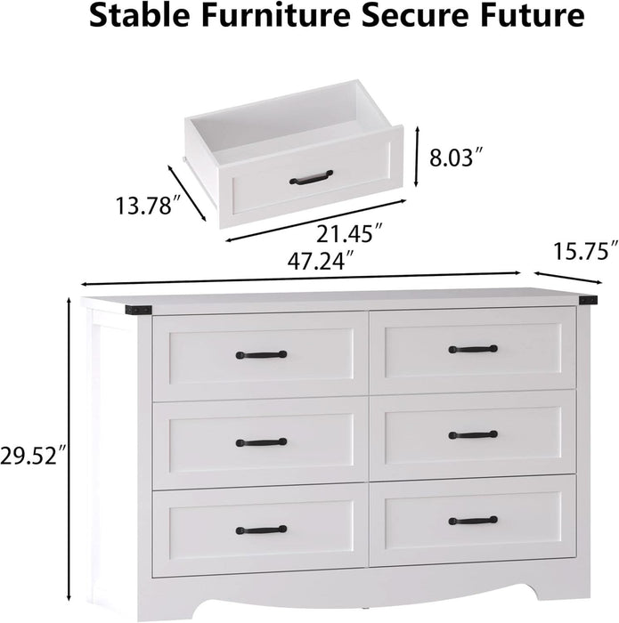 6-Drawer Dresser for Bedroom – 47" Wide Modern Wooden Chest with Natural Wood Texture, TV Stand & Storage, Metal Corner Brackets, Wood Drawer Organizer for Living Room, Hallway