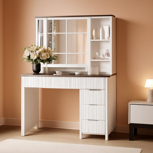 43" Large Vanity Desk with 30" HD Lighted Mirror,Modern Vanity Desk with Mirror and Lights, Makeup Vanity with 5 Drawers and Storage Shelves and Charging Station, White2300