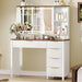 43" Large Vanity Desk with 30" HD Lighted Mirror,Modern Vanity Desk with Mirror and Lights, Makeup Vanity with 5 Drawers and Storage Shelves and Charging Station, White2300
