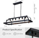 6-Light Metal Pot Hanging Rack Chandelier Linear Pendant Ceiling Lighting Rustic Farmhouse Fixture Kitchen Island Dining Room, H 9.8" L 40.6" W11.8, E26 Base, Black