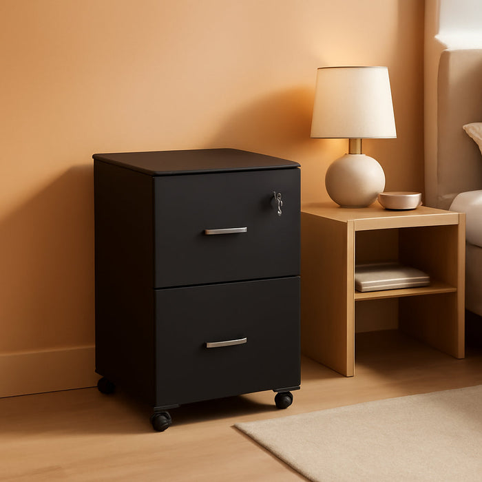 2-Drawer File Cabinet, Locking Filing Cabinet for Home Office, Small Rolling File Cabinet, Printer Stand, for A4, Letter-Size, Assembly Required, Honey Brown and Ink Black ULCD027T16V2