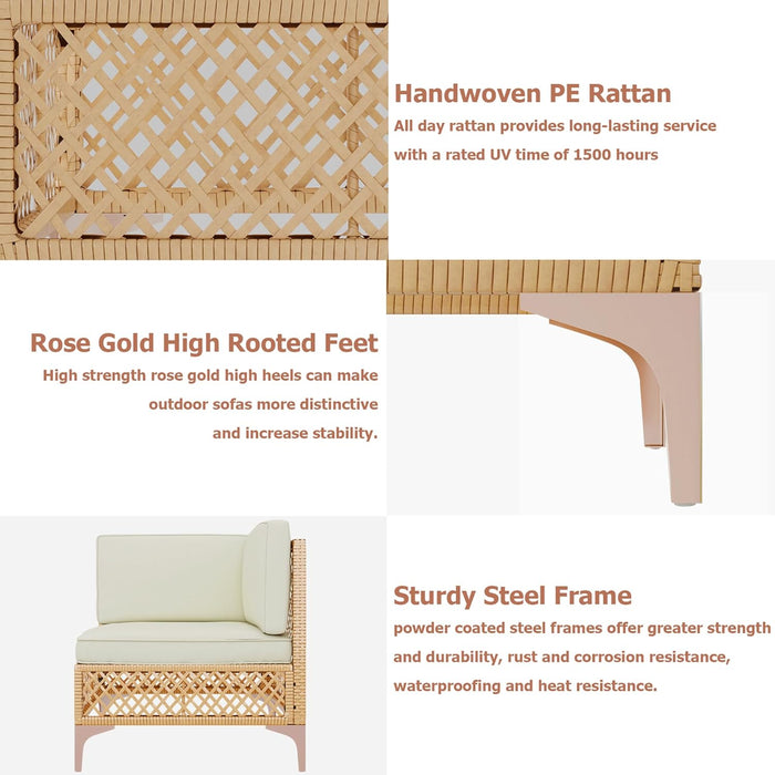 Outdoor Patio Furniture Set, Wicker Outdoor Sectional Set, Boho Patio Conversation Sectional Sofa with Large Tempered Glass Coffee Table and Waterproof Cushion (7-Piece Patio Furniture)