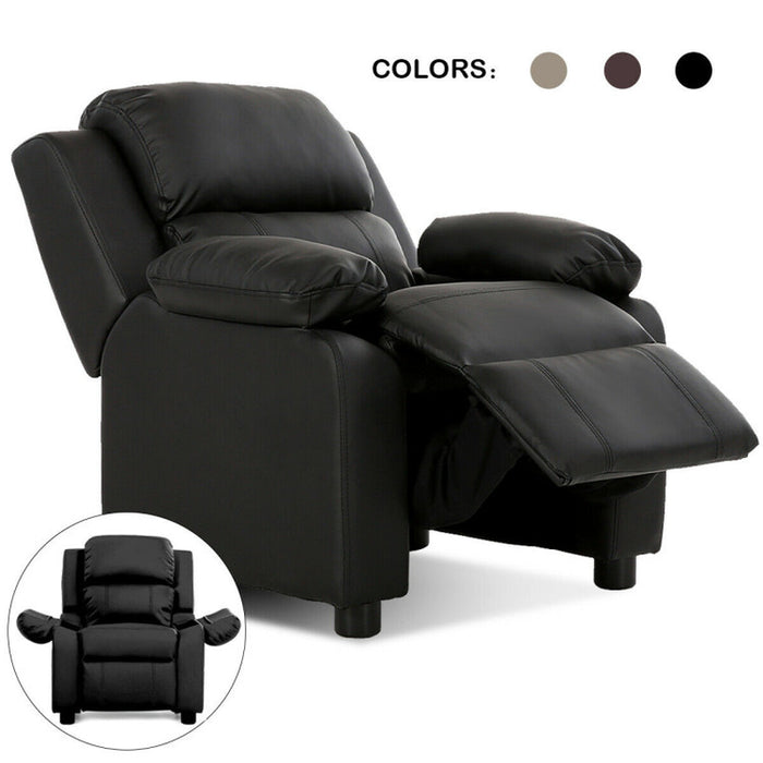 Kids Deluxe Headrest Recliner Sofa Chair with Storage Arms