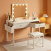 White Makeup Vanity Desk No Mirror with Chair, Small Vanity Table Set with Fabric Drawers, Power Outlet & Chair without Mirror, Modern Make up Desk for Girls Bedroom