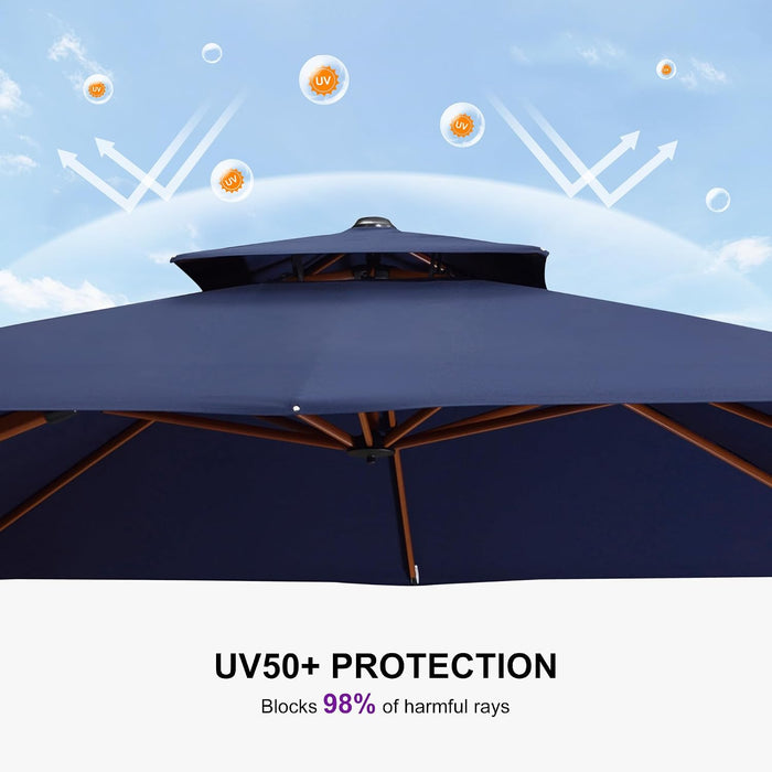 Cantilever Umbrella 9' X 12' Wood-Grain Finish, Navy Blue