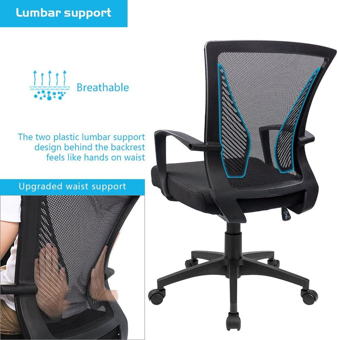 Office Chair Mid Back Swivel Lumbar Support Desk Chair, Computer Ergonomic Mesh Chair with Armrest (Black)