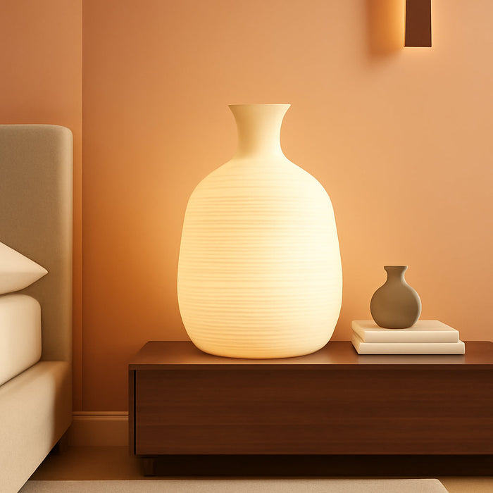 10.4" Modern Ceramic Table Lamp, Fully Dimmable Modern Bedside Lamps for Bedroom, Living Room and Nightstand, White Translucent Ceramic Shade, Warm Ambient Lighting, Corded, Bulb Included