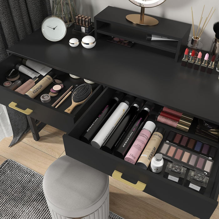 Computer Gaming Desk Office - Study Writing Desk with Drawer for Teen, Bedroom Makeup Desk Home Office Furniture with Storage Shelf, Height Monitor Stand