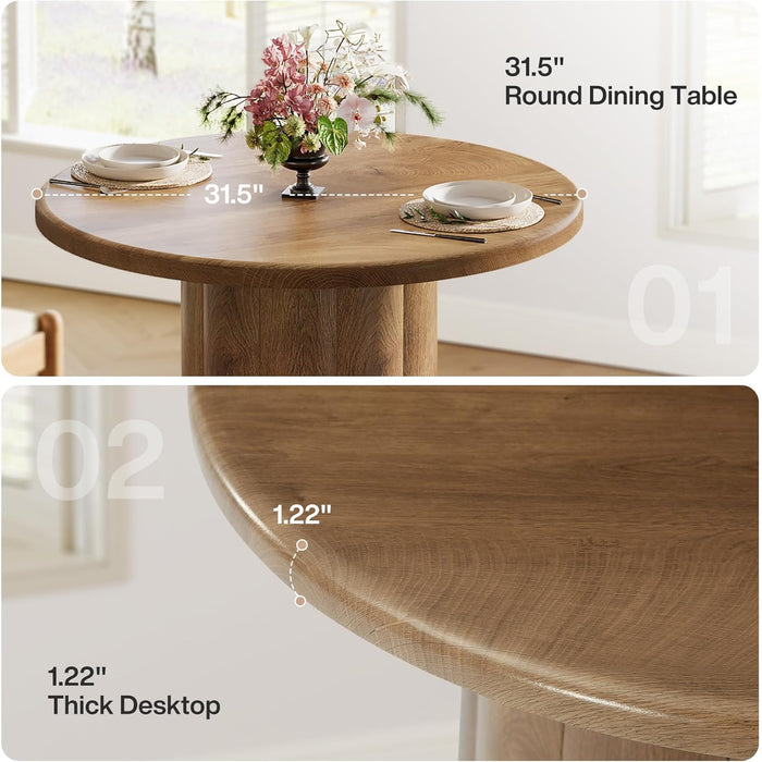 31.5-Inch round Dining Table for 2-4 People, Small Kitchen Table with Sturdy Base for Dining Room, Living Room (Brown)