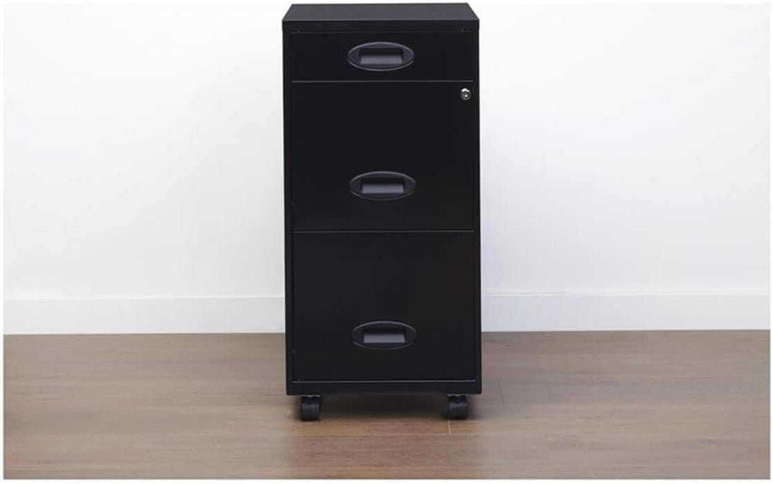 3 Drawers 29.52" Vertical Black Metal Filing Cabinet Lockable Pre-Assembled Movable Letter Size for Home, Office