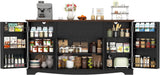 65" Sideboard Buffet Cabinet with Storage, Farmhouse Kitchen Pantries Sideboard Cabinets with Drawer, Wood Coffee Bar Cabinet with Adjustable Shelves, Storage Cabinets for Kitchen, Black