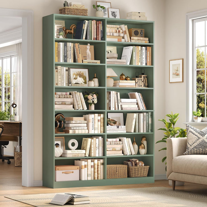 83.7" Tall Bookshelf and Bookcase,7-Tier Double Bookshelves Green