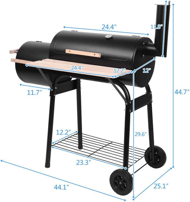 Charcoal Grill Offset Smoker, Charcoal Barbecue Grills with Spacious Cooking Area, Barrel BBQ Grill and Smokers Combo for Outdoor Balcony Picnics Party Camping