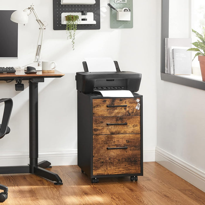 Office Filing Cabinet with Lock, Rustic Brown and Black