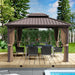Caesar 10'X12' Hardtop Gazebo - Permanent Metal Pavilion with Netting and Shaded Curtains for Patio, Backyard, and Deck - Galvanized Steel Outdoor Aluminum Canopy, Double Roof Gazebo (Brown)