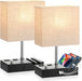 Beige Bedside Table Lamps Set of 2 - Dimmable, USB C+A, 2 AC Outlets