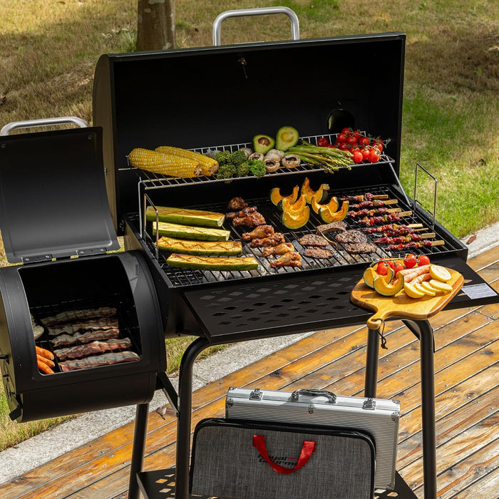 CC1830FC 28-Inch Barrel Charcoal Grill with Offset Smoker, 840 Sq. In. Cooking Area, Front Shelf, Charcoal Grill for Outdoor Grilling and Backyard Cooking, Black