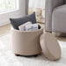 Lawrence round Storage Ottoman with Lift off Lid and Tray Lid Coffee Table, Ottoman with Storage for Living Room, Bedroom and Office, Linen Beige