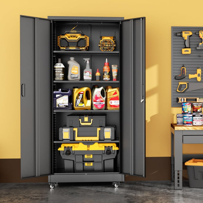 IndustrialGrade 73Inch Black Garage Cabinet Durable