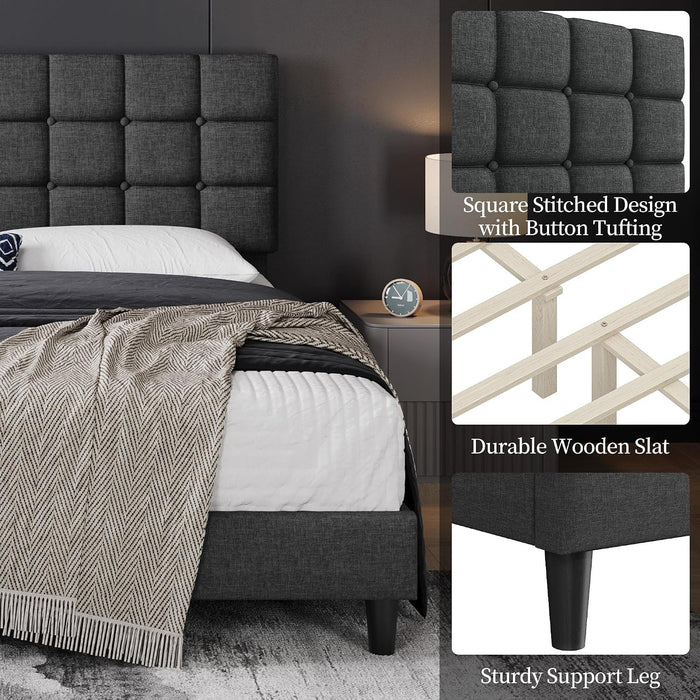 King Size Upholstered Tufted Bed Frame with Headboard