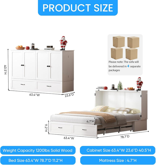 Queen Murphy Bed Cabinet With USB PortsAndCharging