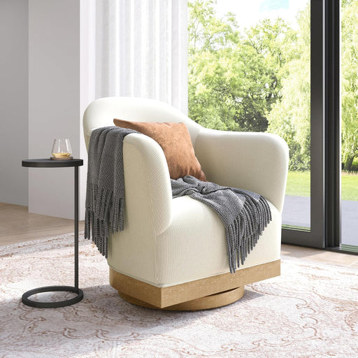 Beige 360 Degree Swivel Upholstered Accent Armchair