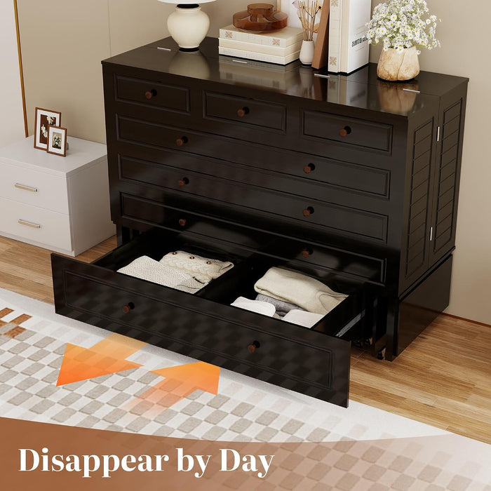 Queen Murphy Bed Cabinet Contemporary Black Finish