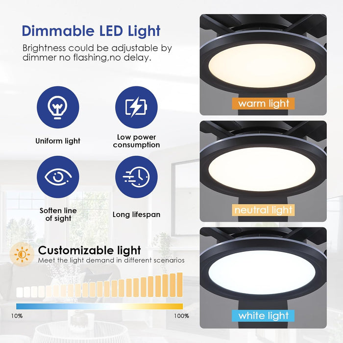 Flush Mount Ceiling Fan with RGB Light - 52In Black Ceiling Fan Light with Reversible Mute Motor, LED 3CCT Dimmable, Low Profile Modern Ceiling Fans for Indoor, Party, Covered Outdoor