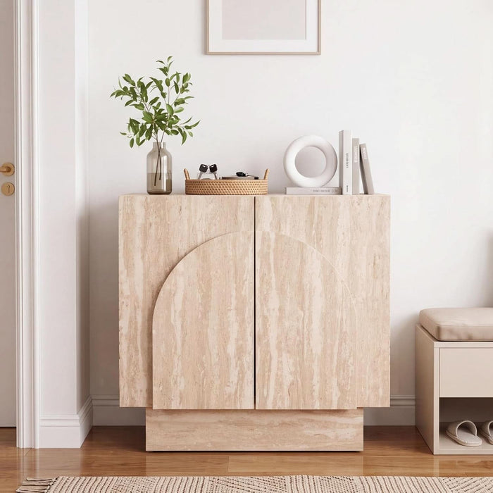 Buffet Cabinet with Storage, 31.5” Modern Sideboard Cabinet with Arched Doors & Shlef, Farmhouse Accent Media Console Credenza for Living Room/Dining/Kitchen/Entrayway, Travertine