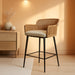 Farmhouse Woven Bar Stools Set of 3, 26 Inch Linen Upholstered Rattan Barstools with Curved Backs, Modern Cane Counter Height Bar Chairs with Metal Legs and Armrest for Kitchen Island, Beige