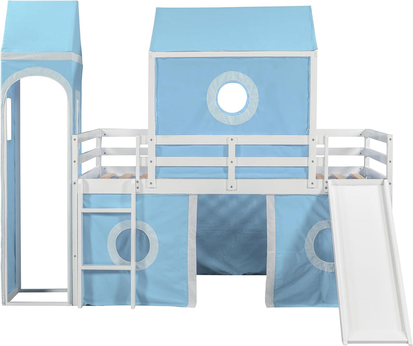 Twin Loft Bed With MultiSlide Playhouse AzureOceanBlue