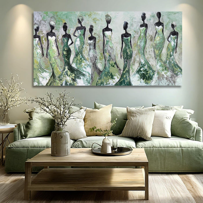Black Women Canvas Wall Art, Large Wall Decor for Living Room, Green White Women Wall Art Print for Bedroom Office, Modern Canvas Art, 29X58 Inch