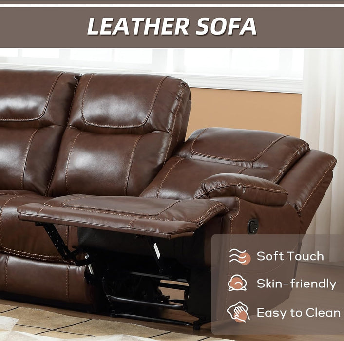 Genuine Leather Manual Recliner Sofa Set, Recliner Chair, Loveseat Reclining Sofa and 3 Seat Recliner Sofa, Couch Furniture Set for Living Room, Meeting Room, Brown(Recliner+Loveseat+Sofa)