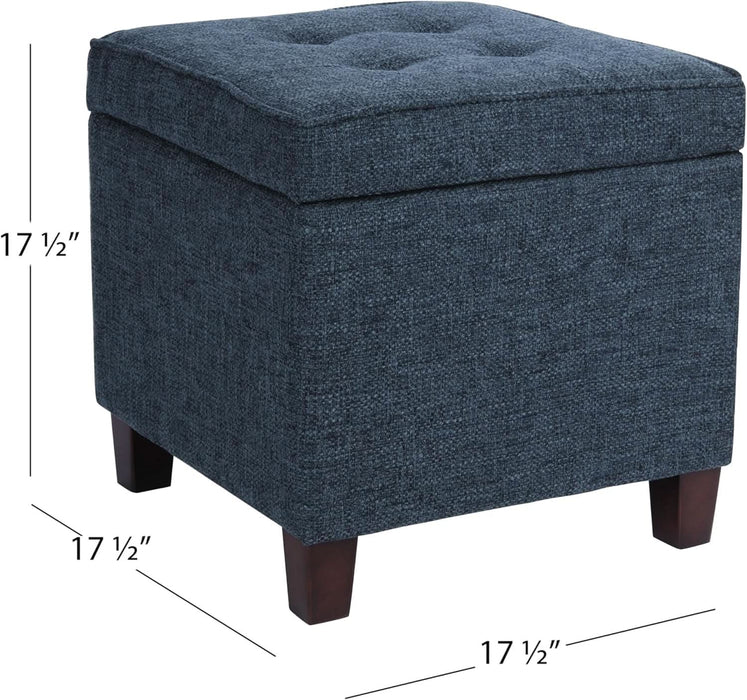 Square Tufted Storage Ottoman - Textured Navy, Small