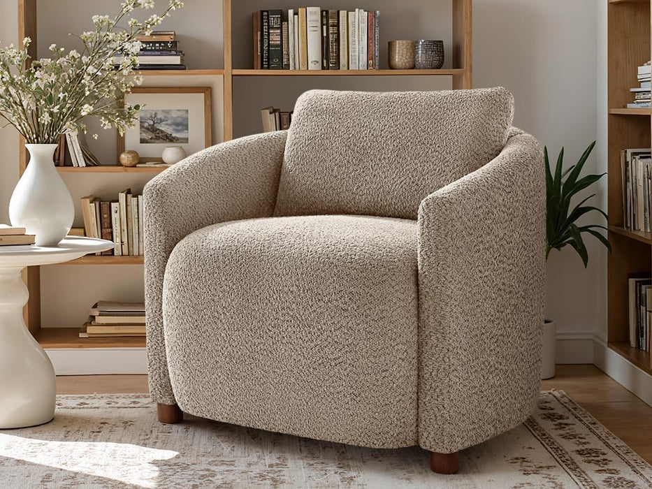 Boucle Accent Barrel Chair Set of 2, Cloud Reading Chair for Living Room & Bedroom, Furry Sherpa Armchair with Cozy Soft Throw Pillow Back, Comfy Upholstered Lounge Chair, Modern Single Sofa Chair