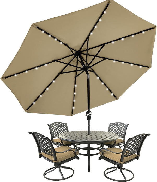 9Ft Patio Umbrella with Solar Lights, Khaki