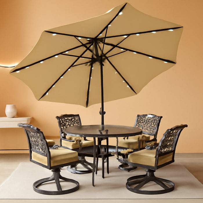 9Ft Patio Umbrella with Solar Lights, Khaki