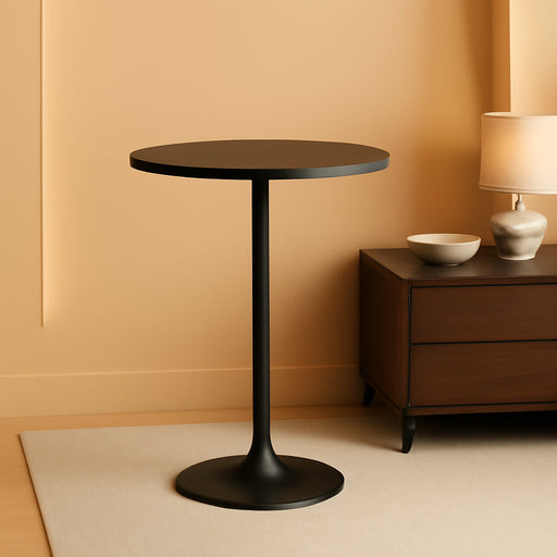 round Bar Table, Cocktail Tables with Metal Base & MDF Top, for Bistro Pub, Cafe, Black
