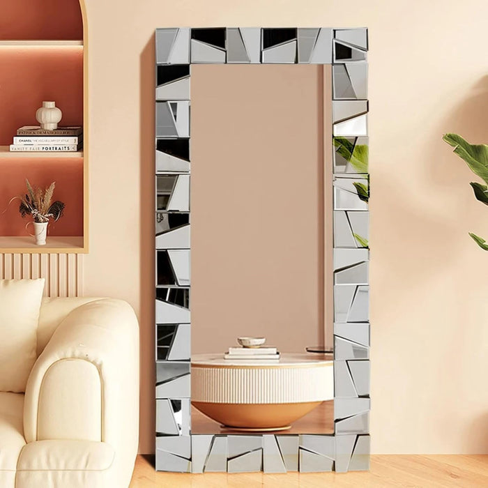 Full Length Floor Mirror, 31.5" X 63" Oversized Glam Rectangle Standing Mirror with 3D Silver Glass Frame for Bedroom, Dressing Room & Living Room