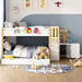 Full over Full Bunk Bed with Trundle and Storage Stairs, Solid Wood Bunk Bed with Foldable Desk, No Box Spring Needed, for Kids, Teens & Adults (White+Wood)