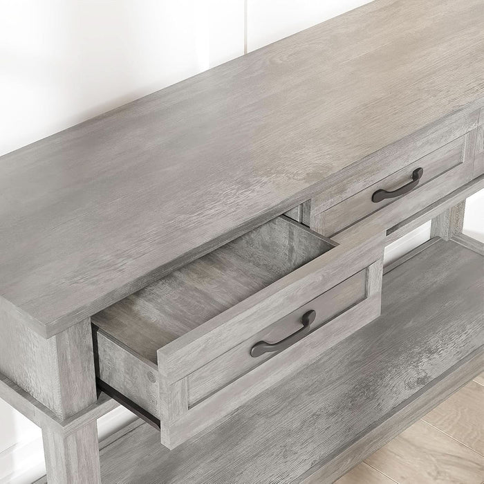 Grey Console Table with 3 Drawers & Open Storage Shelf – 2-Tier Entryway Sofa Table – Suits Living Room, Hallway, Foyer, or behind Couch – Color: Grey