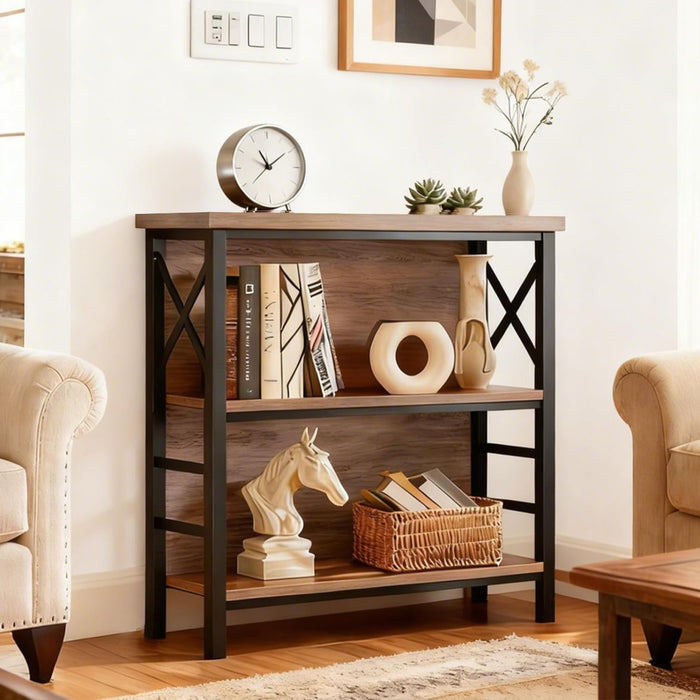 Brown IndustrialGrade 3 Tier Bookcase With Backboard