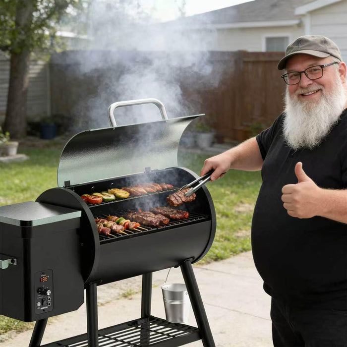 Electric Wood Pellet Smoker Grill 8 in 1 BBQ Grills for Outdoor Grill with Auto Feed & PID Temperature Control (180-450°F) and Rain Cover 456 Sq.In Cook Area for Backyard New House Gifts