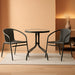 3-Piece Patio Dining Set with round Glass Metal Table and 2 Stackable Rattan Chairs, Indoor/Outdoor Bistro Table and Chairs Set, Gray