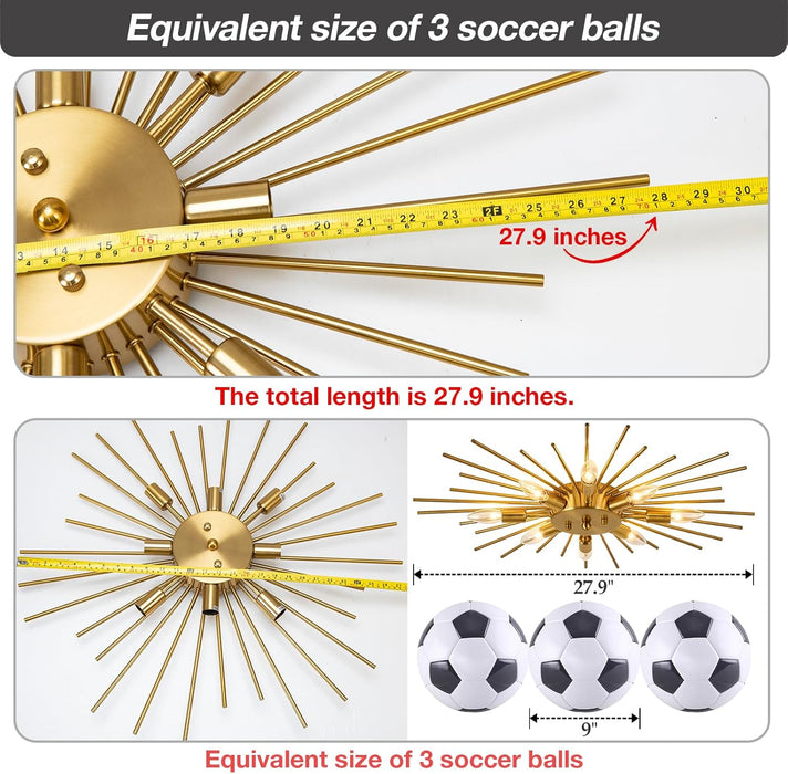 Semi Flush Mount 8 Light Ceiling Light Modern Metal Ceiling Lighting Gold Light Fixture Chandelier for Farmhouse Kitchen Dining Room Bedroom Hallway Living Room.